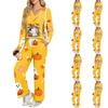 Women's Halloween Print V-Neck Long Sleeve Pajama Set with Pockets Loose Fit Sleepwear Set