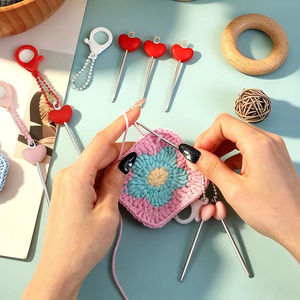3Pcs/Set Keychain Keyring Crochet Keychain Red Heart Handle Knitting Needles Set DIY Craft