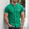 New Men Summer Short Sleeve Fashion Stand Collar Shirt Men Pure Color Casual Shirt