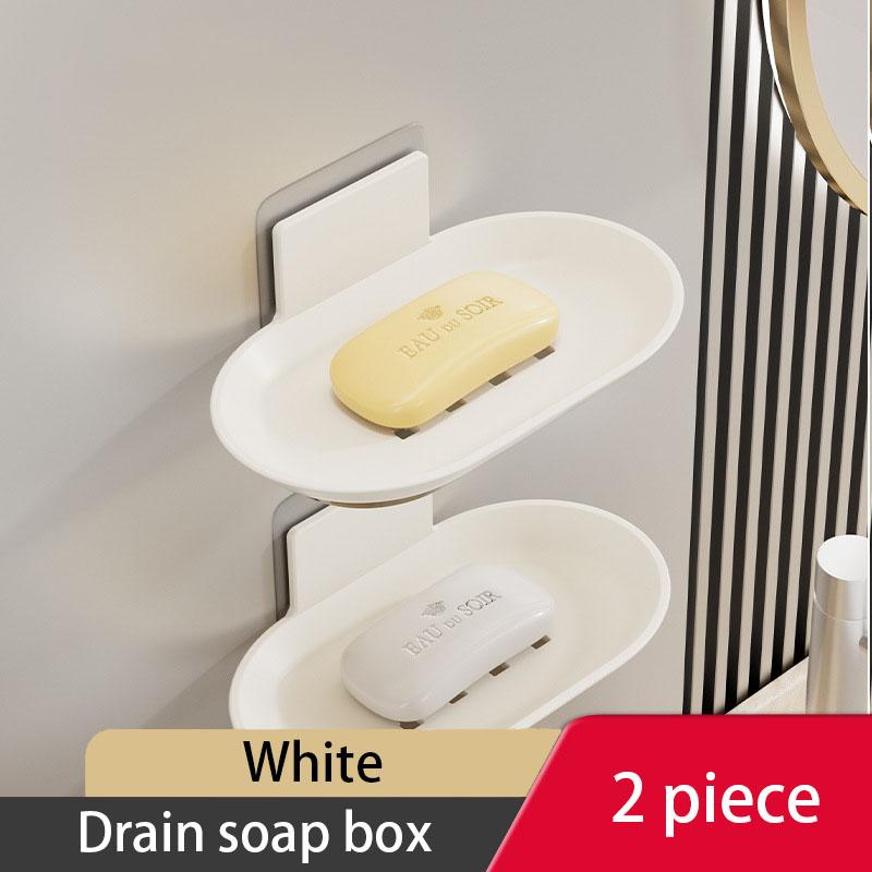 Bathroom Space Aluminum Soap Box Without Punching With Drain Tray Wall Soap Storage Box Wall Hang Soap Rack