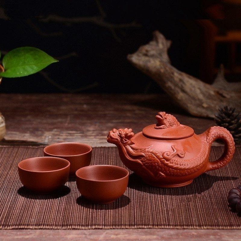 150ml Yixing Teapot Purple Clay Kung Fu Tea Set Handmade Dragon Elephant Squirrel Tea Pot With 3pcs Cup Set 50% off