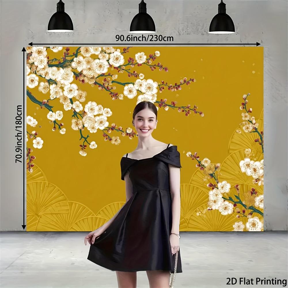2D plane, 1 piece of golden flower background fabric, suitable for bedroom, living room and Christmas party decoration