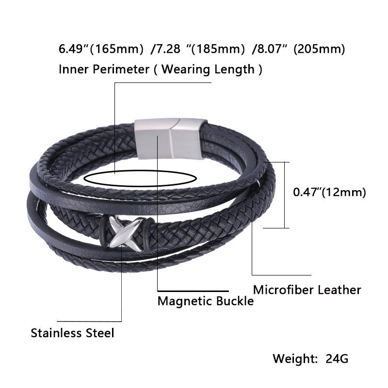 Trendy European American Multi-layer Woven Leather Bracelet with Stainless Steel Magnetic Buckle