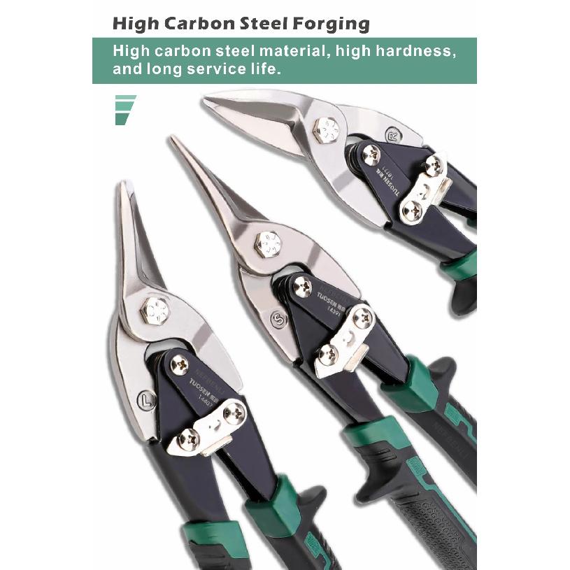 10 Inch Industrial Tin Snips, Cuts Stainless Steel Sheet Metal, Galvanized Iron with Compound Leverage for Heavy Duty Work