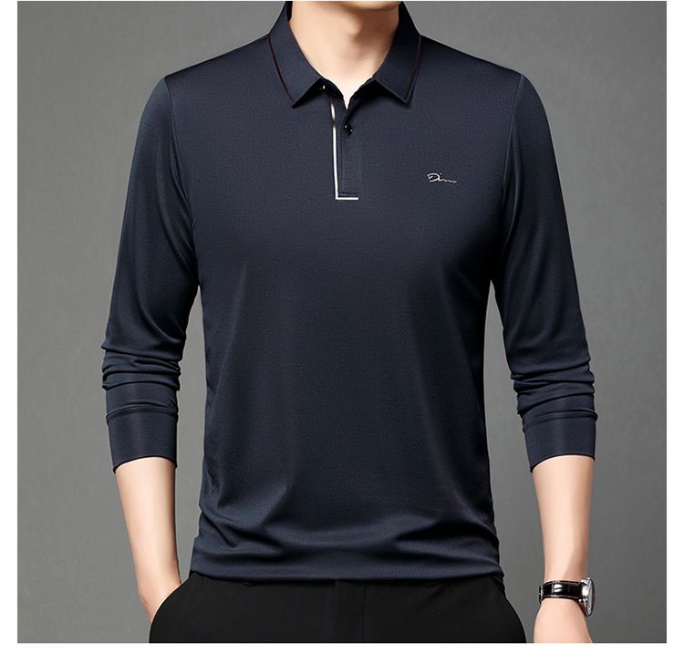 Spring Autumn Long-sleeved POLO Shirt for Men Middle-aged Young Anti-wrinkle T-shirt Casual Business