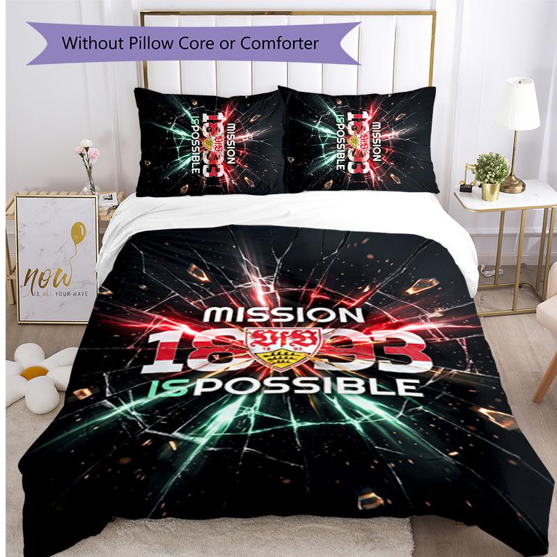 Set Lenzuola Stampato Calcio VfB Stuttgart 3 Pezzi, Comodo Set Copripiumino per Camera da Letto Amico della Pelle