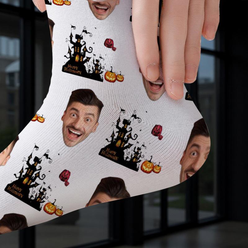 Meias Personalizadas com Impressão 3D: Desenhos de Rosto e Natal, Poliéster, Estampa 360°