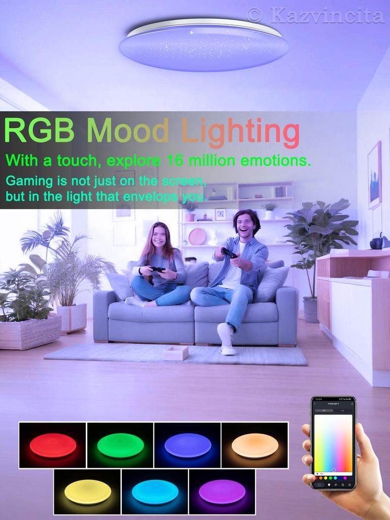 Chysongoods 50cm 55W LED Deckenleuchte Dimmbar & Farbtemperatur Einstellbar RGB Ambiente Integrierter Bluetooth-Lautsprecher Alexa Kompatibel für den Innenbereich