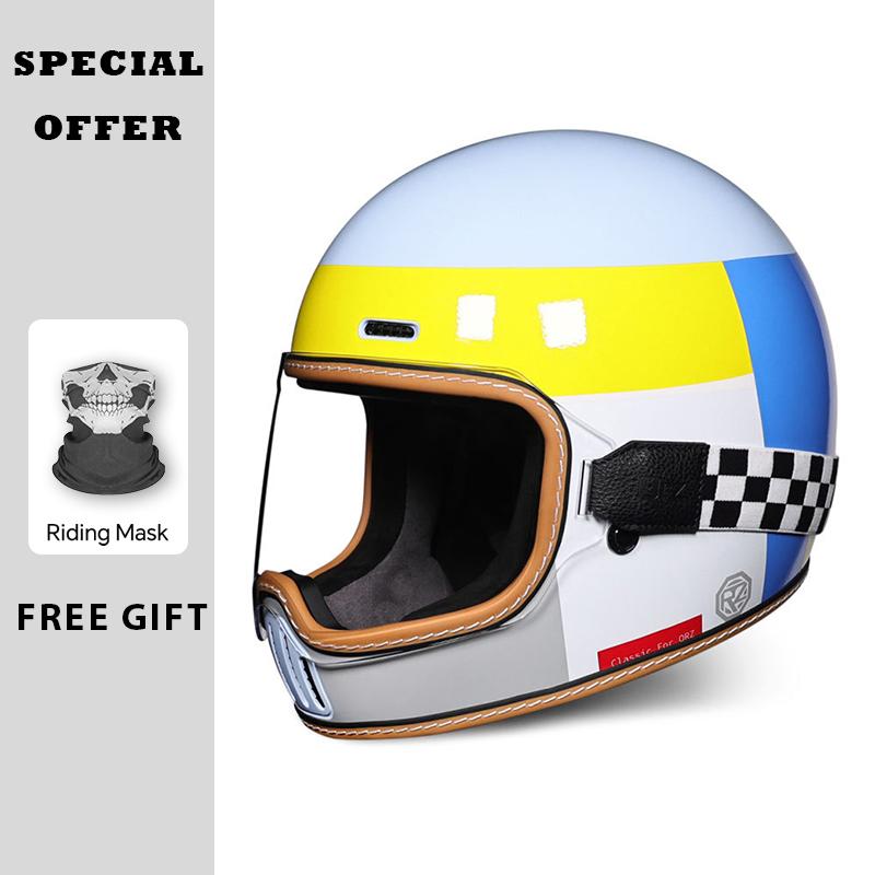 Retro Motorcycle Helmet for Men Women Motorcycle Full Face Helmets Anti-fog Lens Four Seasons Universal DOT Approved Full Helm