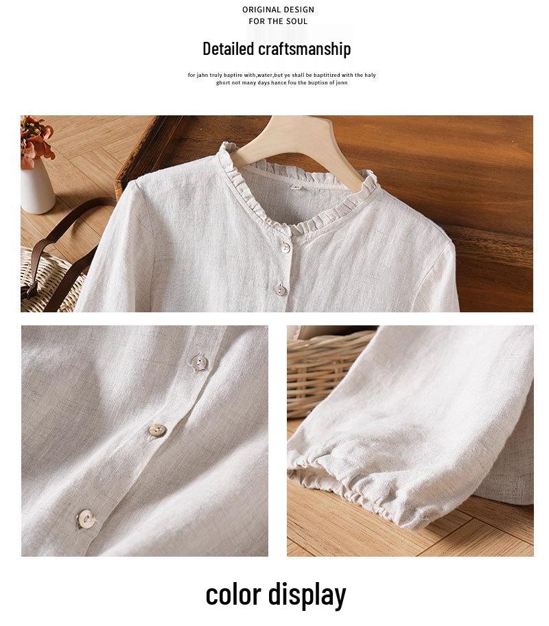 Dámská zeštíhlující halenka s dlouhým rukávem z čistého lnu s ochranou proti slunci - Všestranná ležérní košile na jaro/léto