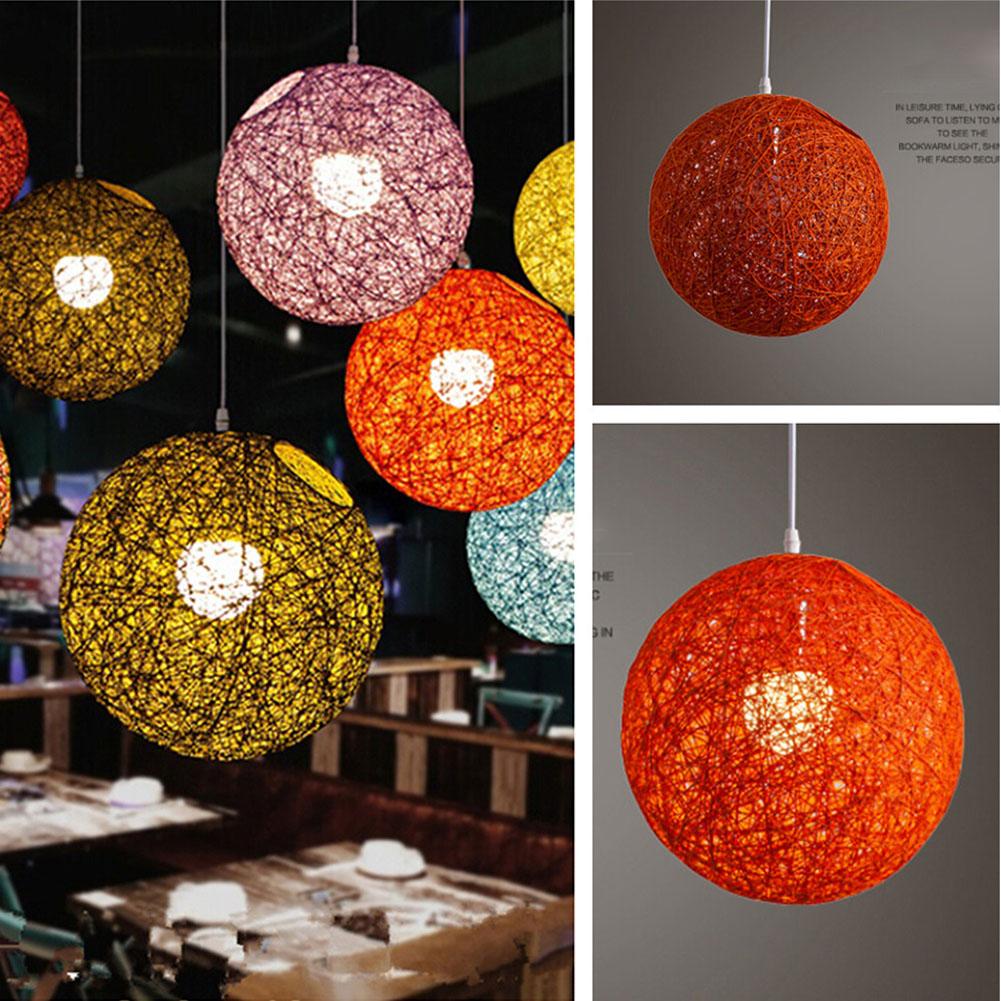 20cm Rattan Ball Lampshade Light Case Hanging Pendant (No Light Source) with E27 Suspension Wire & Round Sucking Disk