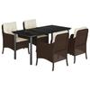VidaXL Garden Dining Set with Cushions 5 Pcs, Patio Chairs and Table, Terrace Furniture, Modern, Brown 3211944