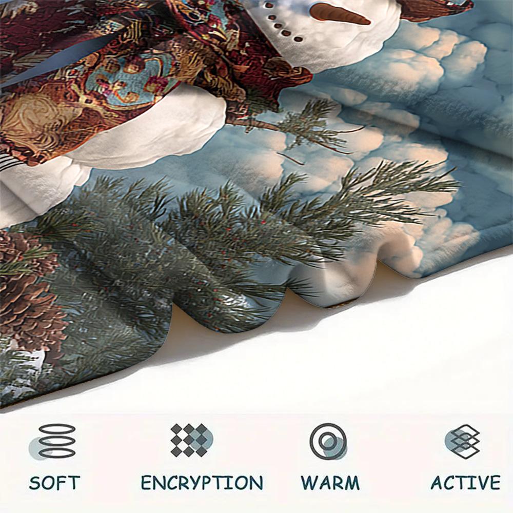 snowman Print Flannel Blanket, High quality Comfortable for All Seasons, Home Decor, Warmth and Comfort, Perfect for Christmas Gifts