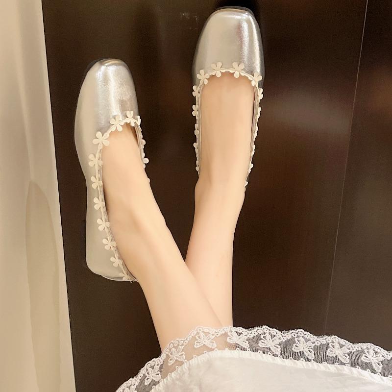 2025 New  French Flower Ballet Shoes Women's Inside Heightening Summer Shallow Slip-On Suede Single