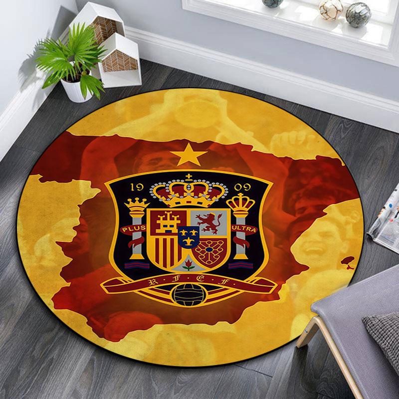 Spain football logo Round Rug, Non Slip Washable Circular Carpet For Living Room Bedroom Playroom, Sports Fan Decor, Holiday Birthday Gift