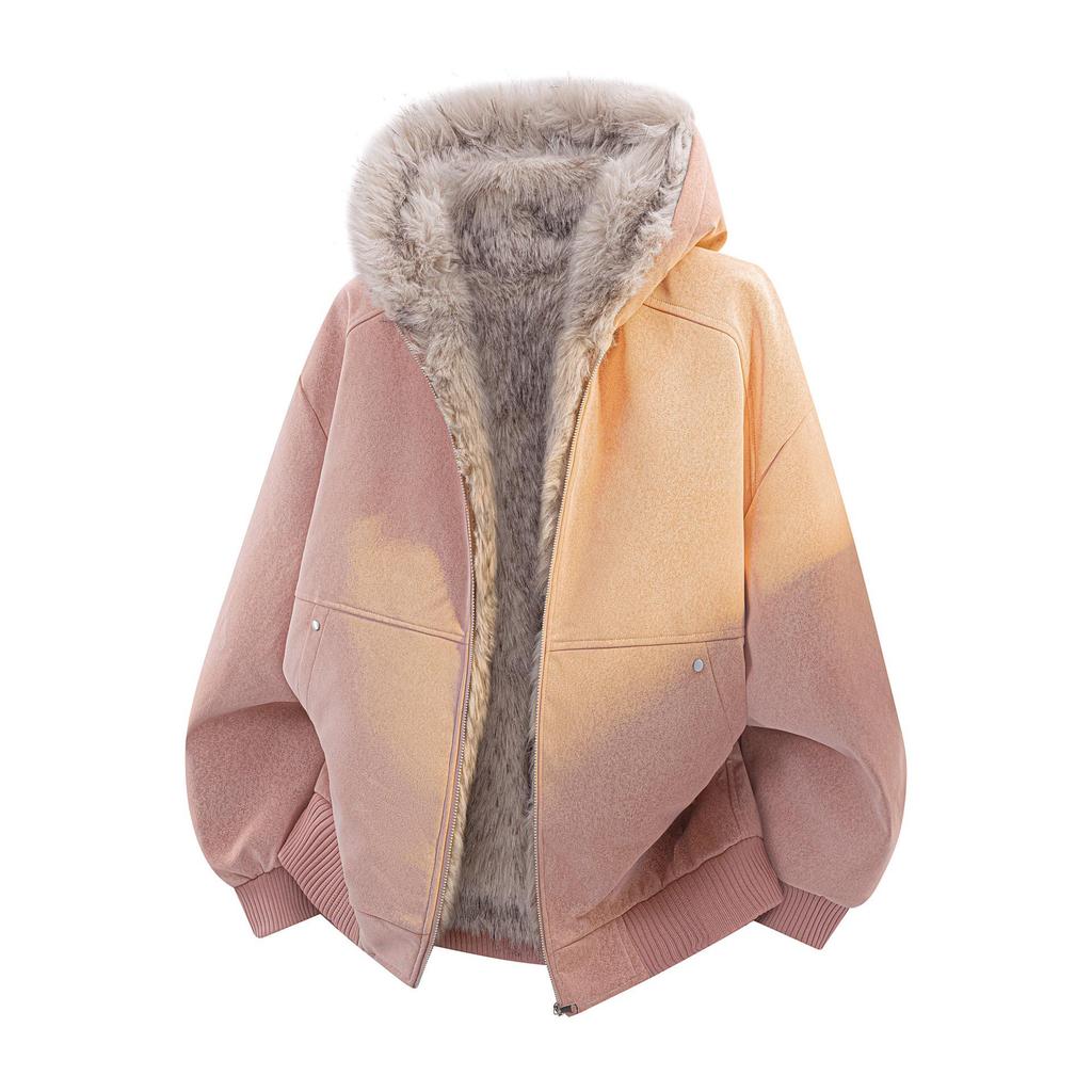 Unisex American Style Mountain Eagle Fur Collar Hooded Winter Coat - Thick Velvet Lined for Warmth and Cold Protection