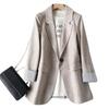 Women Fall Spring Suit Coat Formal Business Style Solid Color Single Button Long Sleeve Lapel Pockets Striped Cuff Slim Fit OL Commute Cardigan