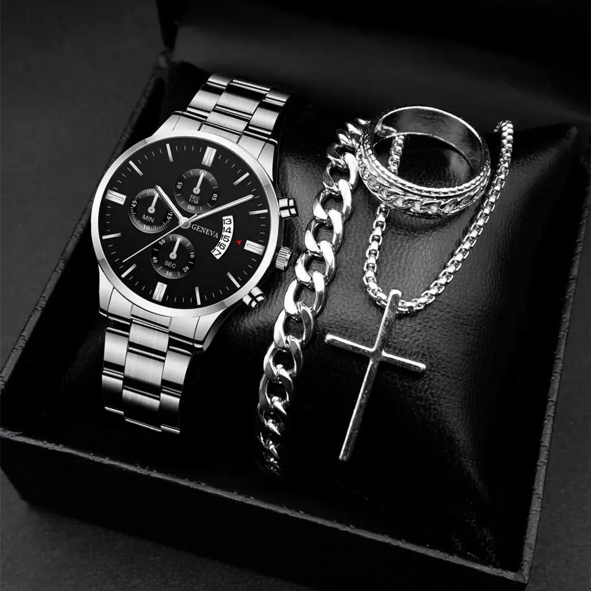 

Set of 4 Fashionable Quartz Watches for Men срібний