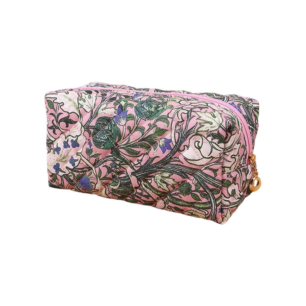 Quilted Cosmetic Bag with Floral Print Large Capacity Makeup Organizer Travel Toiletry Storage Pouch for Women