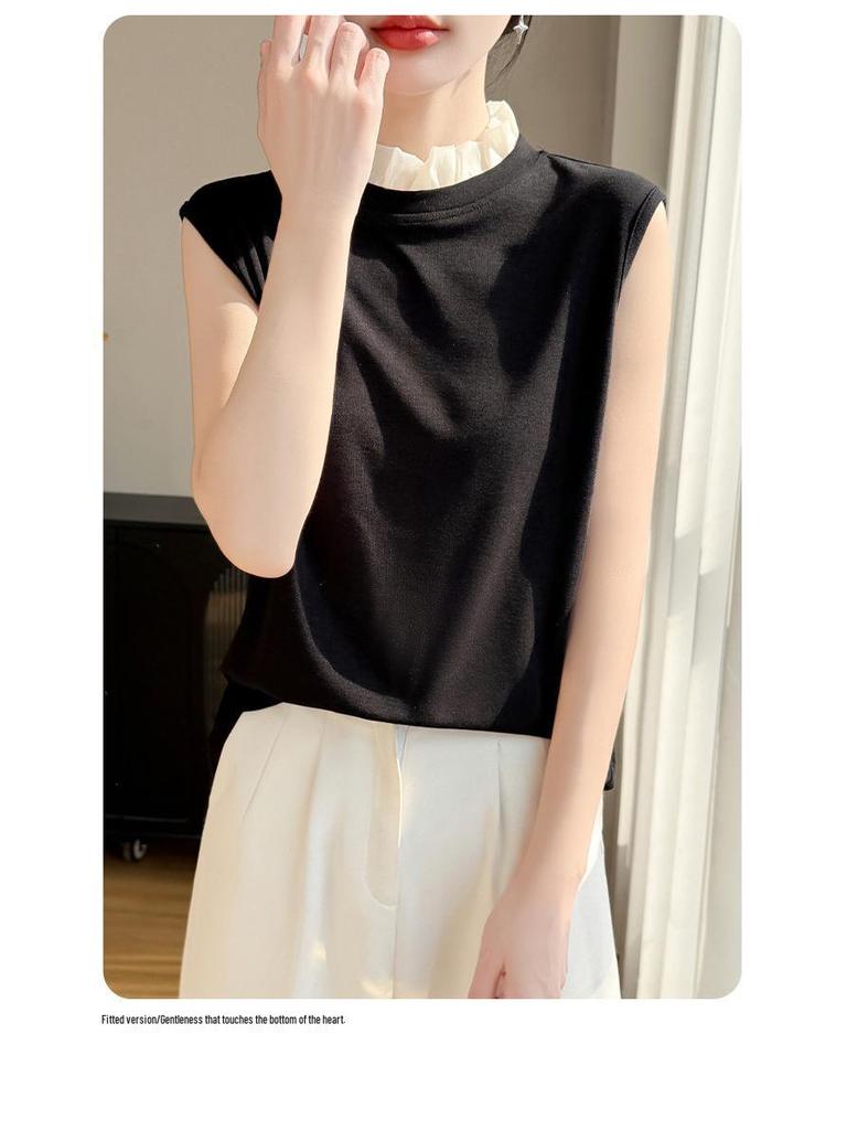 2026 Spring/Summer Women's Color Block Tencel Wool Organza Sleeveless Knit Vest