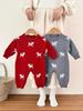 Knitted Jacquard Deer Baby Romper for Autumn & Spring - Unisex First Birthday Outfit