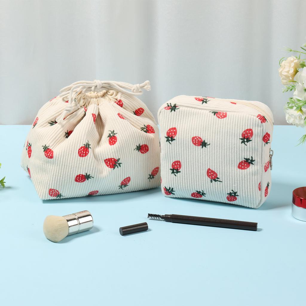 2 Stück Weicher Kord Damen Make-up Tasche Niedliche Damen Tragbar Reise Reißverschluss Kleine Kosmetik Tragetasche Toilettenartikel Aufbewahrung Waschbeutel