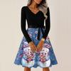 Ladies' Christmas Printed Casual And Fashionable V-neck Long Sleeved Dress