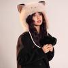 Women Hat Knitted Windproof Warm Winter Lei Feng Hat Cartoon Cat Shape Elastic Solid Color Thermal Cap