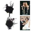 Gothic Wrist Corsage and Lapel Boutonniere Set Faux Black Roses Dark Wedding Flowers Bride Bridesmaid Groomsmen