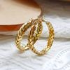 Vintage Woven Chain Wheat Stainless Steel Circle Hoop Earrings Creative Gold-Plated Metal Round Geometric Large Earring Zircon