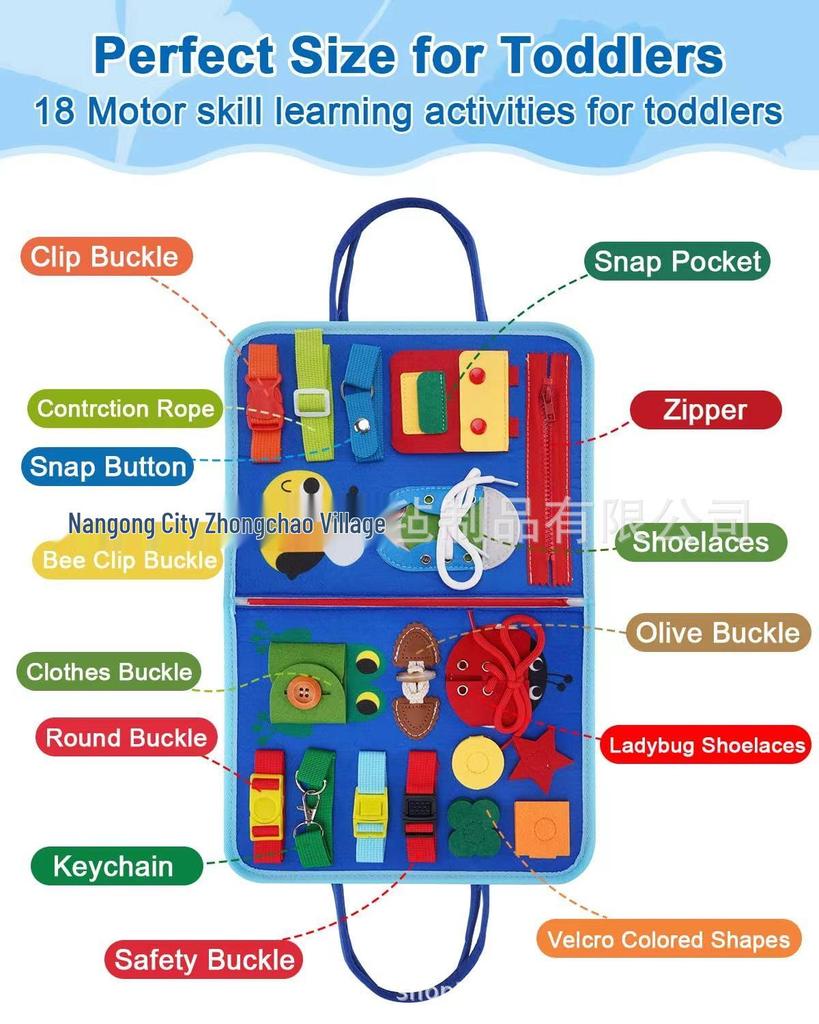 Montessori Early Childhood Educational Felt Learning Board: Teaches Dressing and Shoelace Tying.