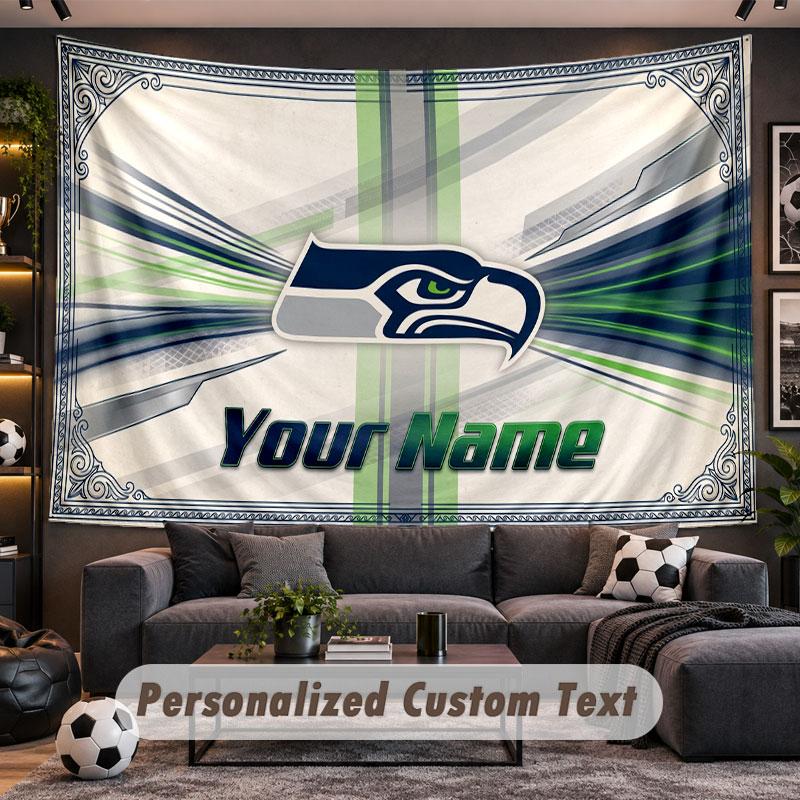 Wall Hanging Tapestry Custom NameSeattle Seahawks Pattern Personalized Printed Fabric Wall Decor