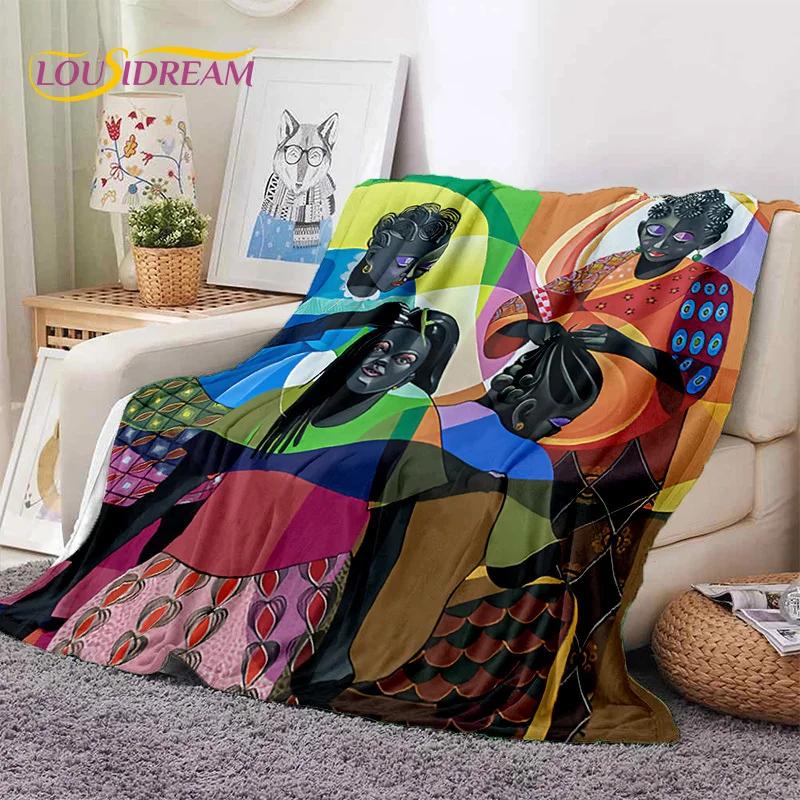 Cartoon Africa Ethiopian Custom Painting Art Soft Flannel Blanket for Bed Bedroom Sofa Picnic,Throw Blanket for Outdoors Leisure