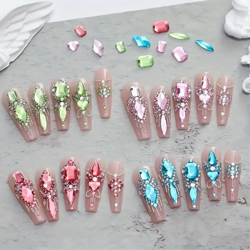 3D Nail Art Rhinestones 12-Grid Super-Shiny Flatback Rhinestones Decorative Nail Art Adhesive Multiple Shapes Diy Nail Designs