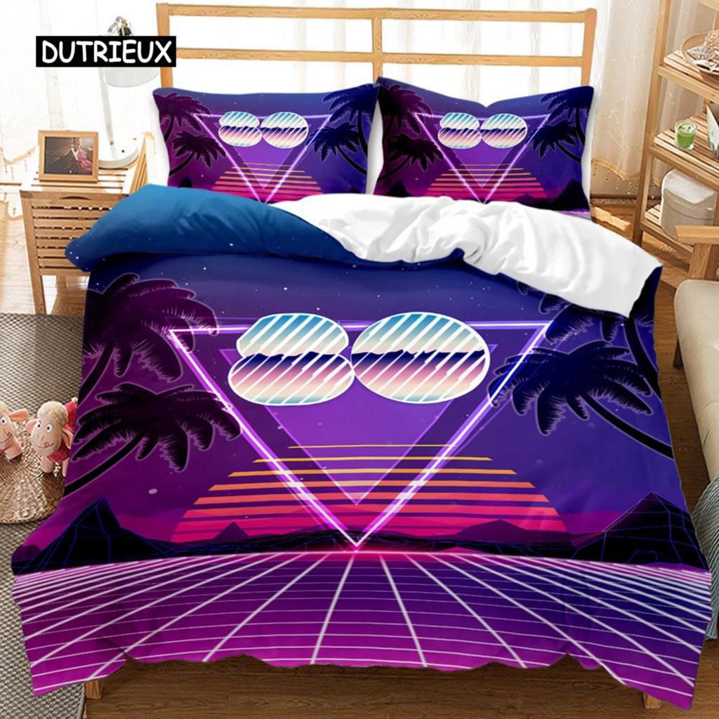 Hawaiianische Bettdecke Tropische Insel mit den Palmen Naturthema Bettwäscheset Doppel Queen King Size Polyester Quiltbezug