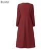 ZANZEA Women Casual Round Neck Long Sleeve A-Line Dress