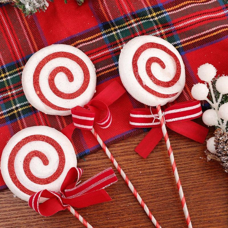 Christmas Lollipop Ornaments Plastic Glittery Candy Cane Xmas Tree Hanging Pendants Home Party Festival New Year Decors Gifts