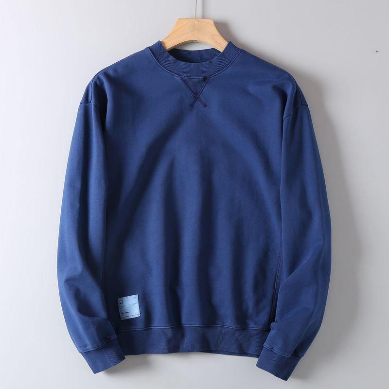 Heavyweight Washed Cotton Terry Crewneck Sweatshirt for Men, Spring and Autumn Vintage Trendy Top Jacket
