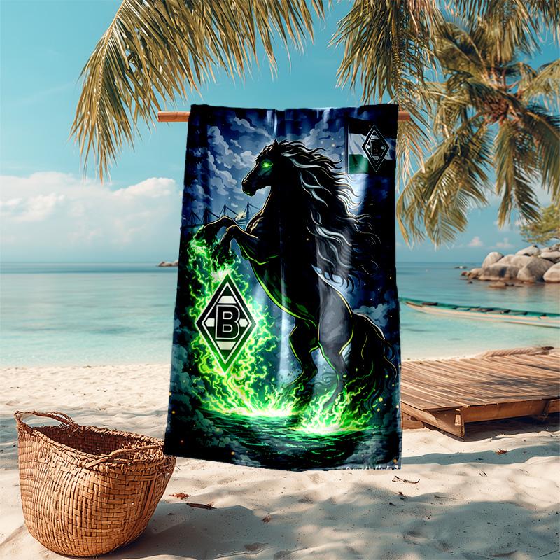 Beweis Strandtuch mit Borussia Mönchengladbach Logo Muster - weich, saugfähig, schnelltrocknend, maschinenwaschbar - perfekt zum Schwimmen, Camping, Baden