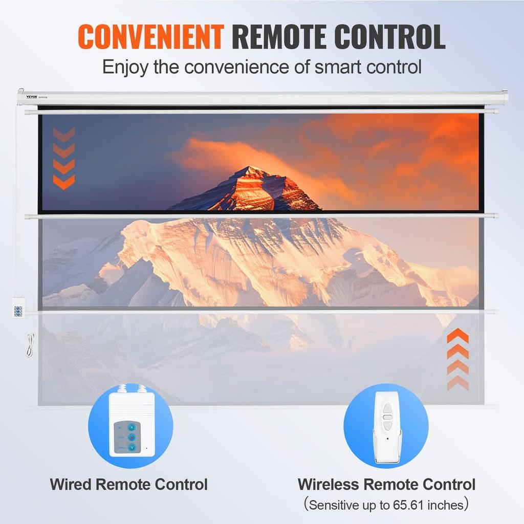 Motorized Projector Screen, 100 inch 16:9 4K 1080 HD Electric Projector Screen, Automatic Projection Screen with Remote Control, Wall Mount Movie