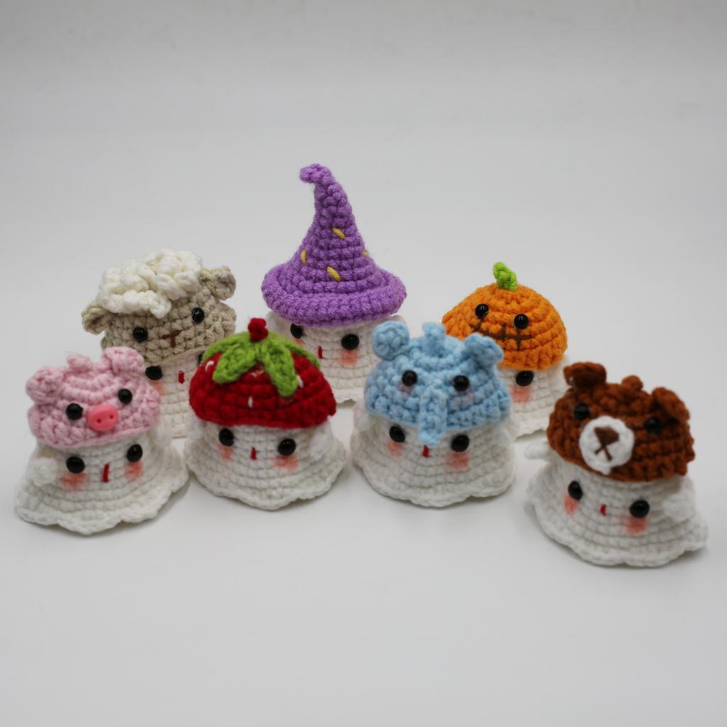 Creative Crocheted Little Ghost Hand Woven Pendants Halloween Decoration Handmade Yarn Crochet Bag Key Pendant Gift Home Decor