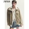 Zaprha 2025 Autumn New All-Match Suede Texture Shoulder Strap Long Sleeve Leather Outerwear 4341770