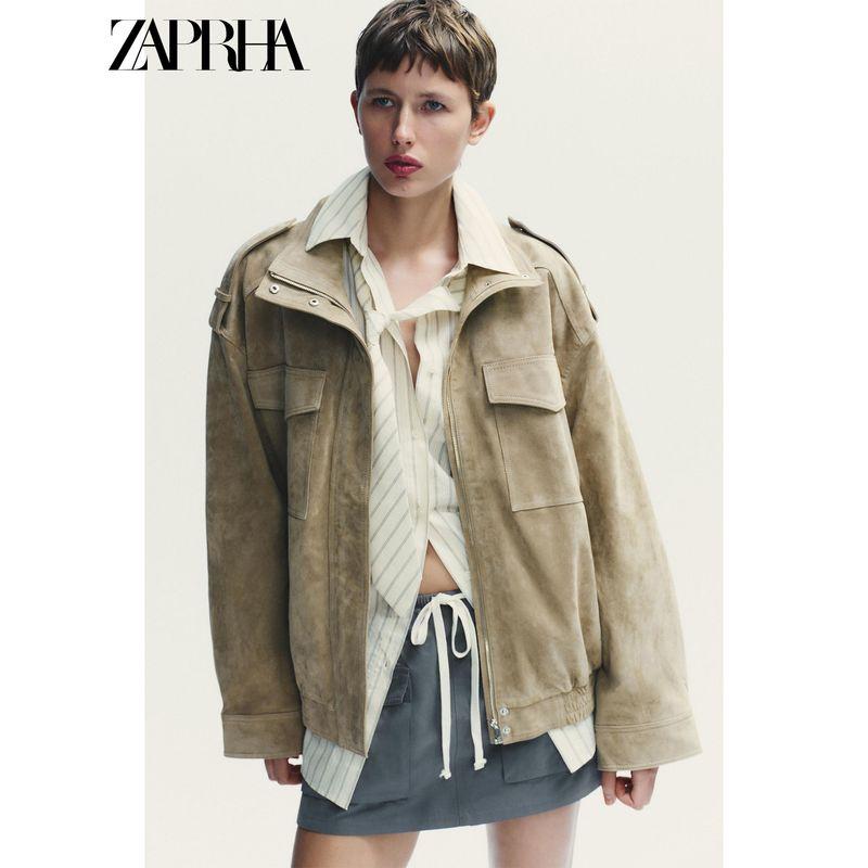 Zaprha 2025 Autumn New All-Match Suede Texture Shoulder Strap Long sleeve Leather Outerwear 4341770