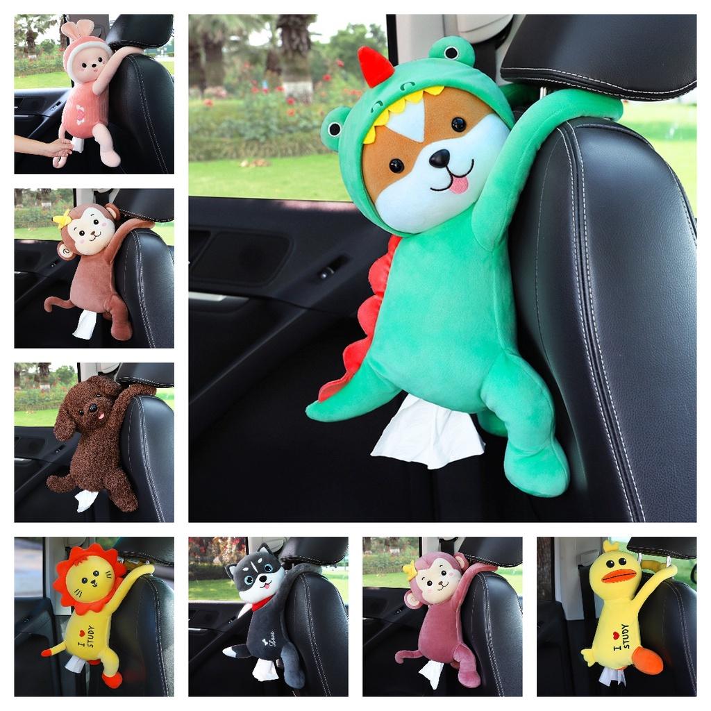 Cute Car Tissue Box For Backseat Plush Material Cartoon Character Design