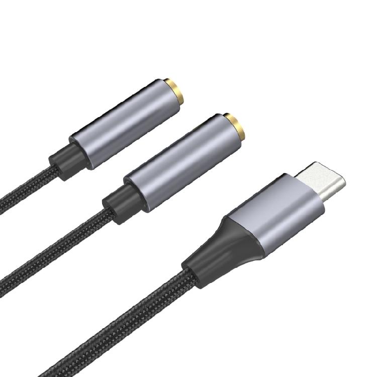 TypeC to 3.5mm Headphones Mic Splitters Adapters for Double-Plug Gamings Headsets