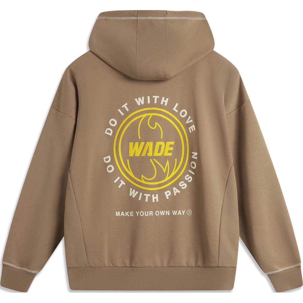 Li Ning Wade Series Loose Letter Hooded Comfortable Casual Sweatshirt Men Sweatshirt Cocoa-Brown AWDU271-7