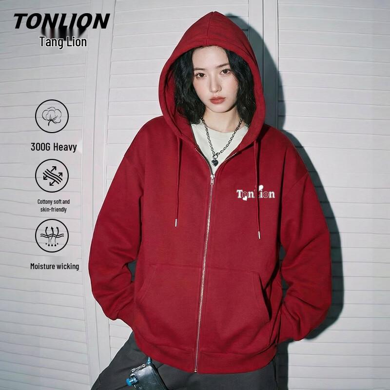 TonLion Women s Letter Heart Zip-Up Hoodie S