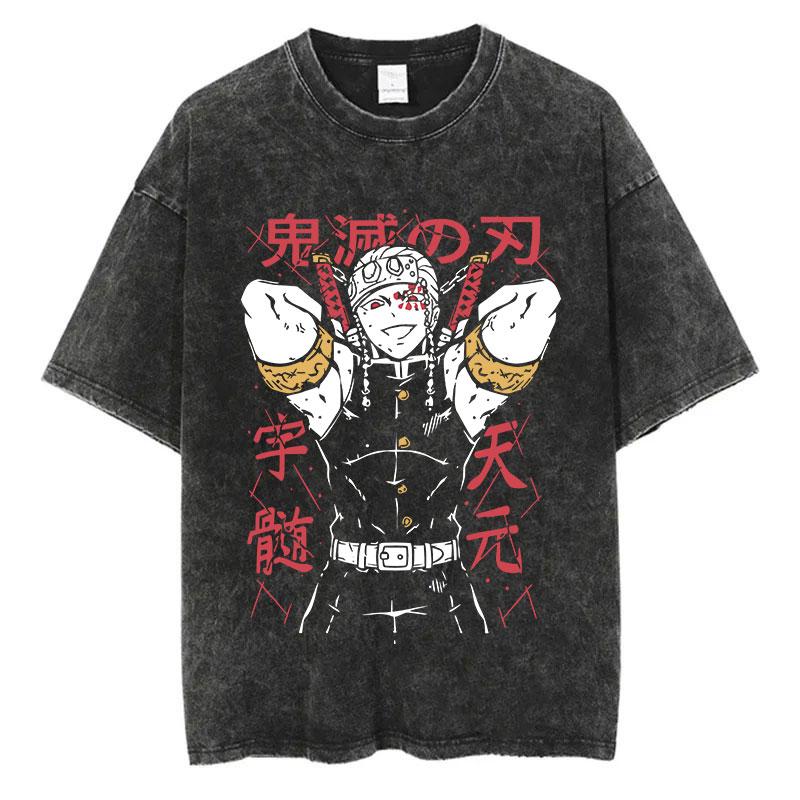 Summer Japanese Anime Print T-shirt Short Sleeve Men Women  Vintage Washed T Shirt Oversized Cotton O-Neck T Shirt