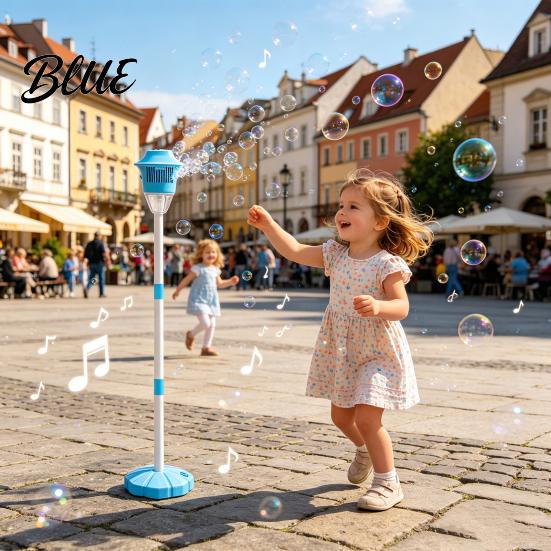 Bubble Machine for Outdoor Use Kids 46 Inch Vertical Maker with Adjustable Height Three-Section Flexible Blower Tube Battery Music Light Toddlers