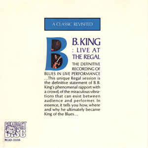 

CD B.B. KING - Live at the Regal MCAD31106 MCA Records US Blues Used